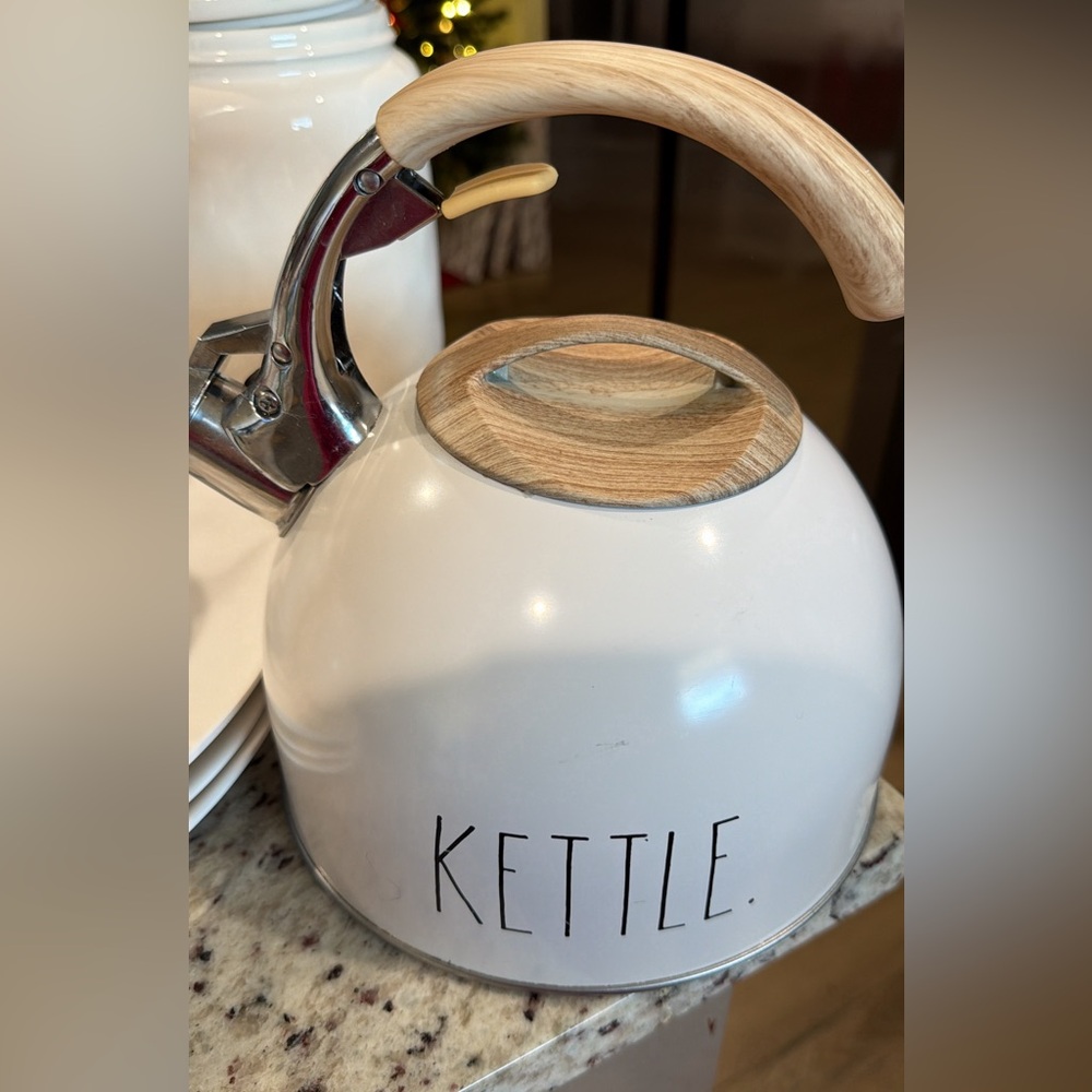 Rae Dunn White and Wood Kettle